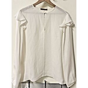 Carolina Herrera Women Size 14 Cream Ruffled Shoulder Blouse Silk Pearl Buttons